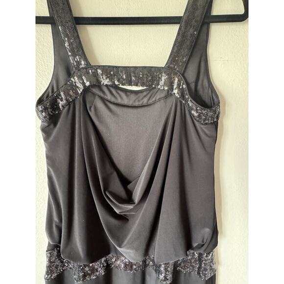 Vintage Adrianna Papell Size 6 Blouson Black Mini Dress Sequin Open Back Sexy - Picture 3 of 8